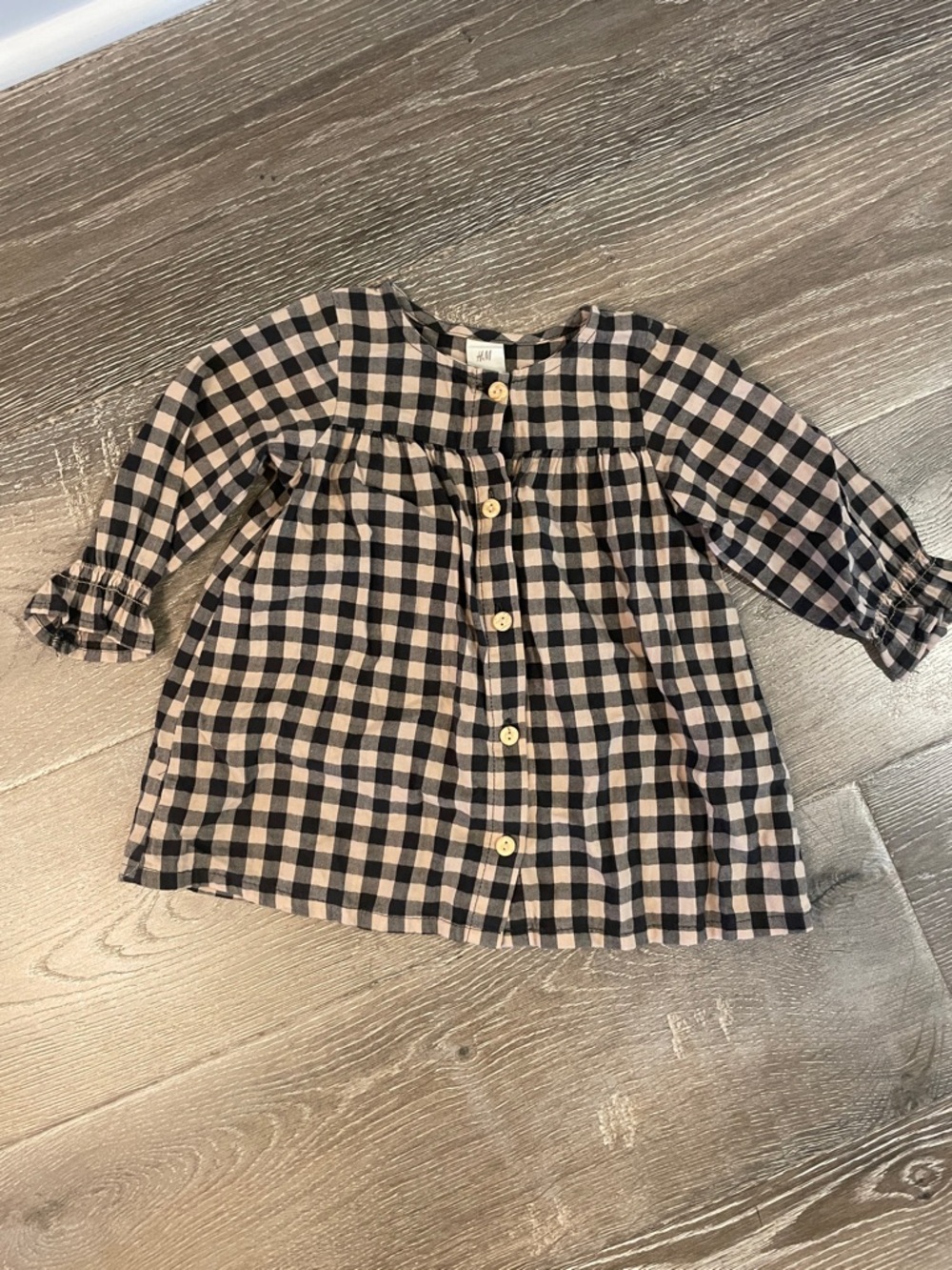 H&M Black & Beige Gingham Button-Down Baby Dress